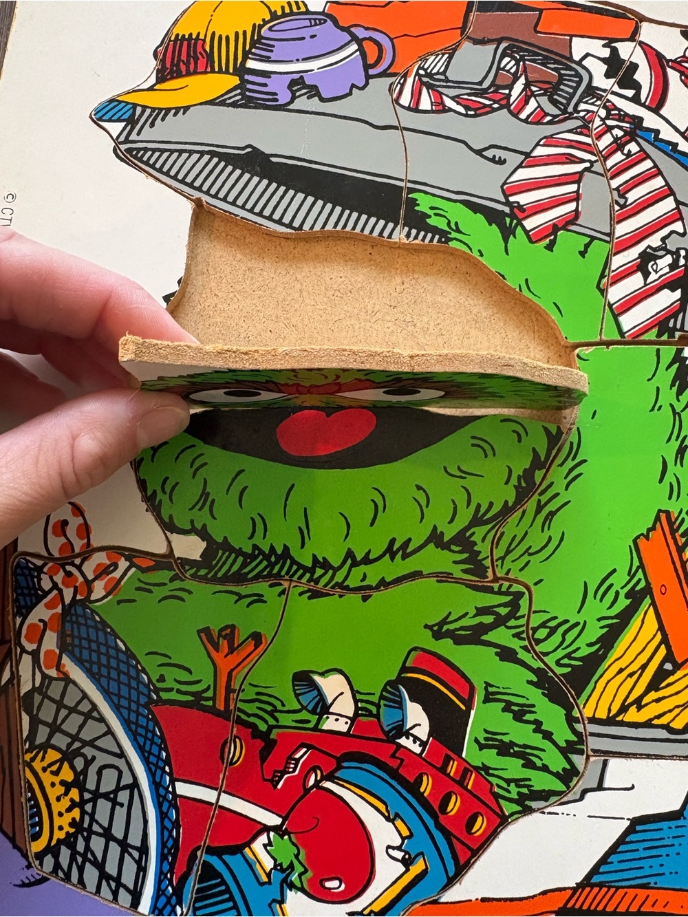 Vintage Playskool Sesame Street Wooden Tray Puzzle- Oscar the Grouch - Picture 2 of 2